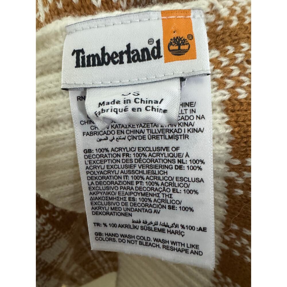 Timberland Brown & White Plaid Knit Scarf One Size Winter Accessory - Picture 11 of 13